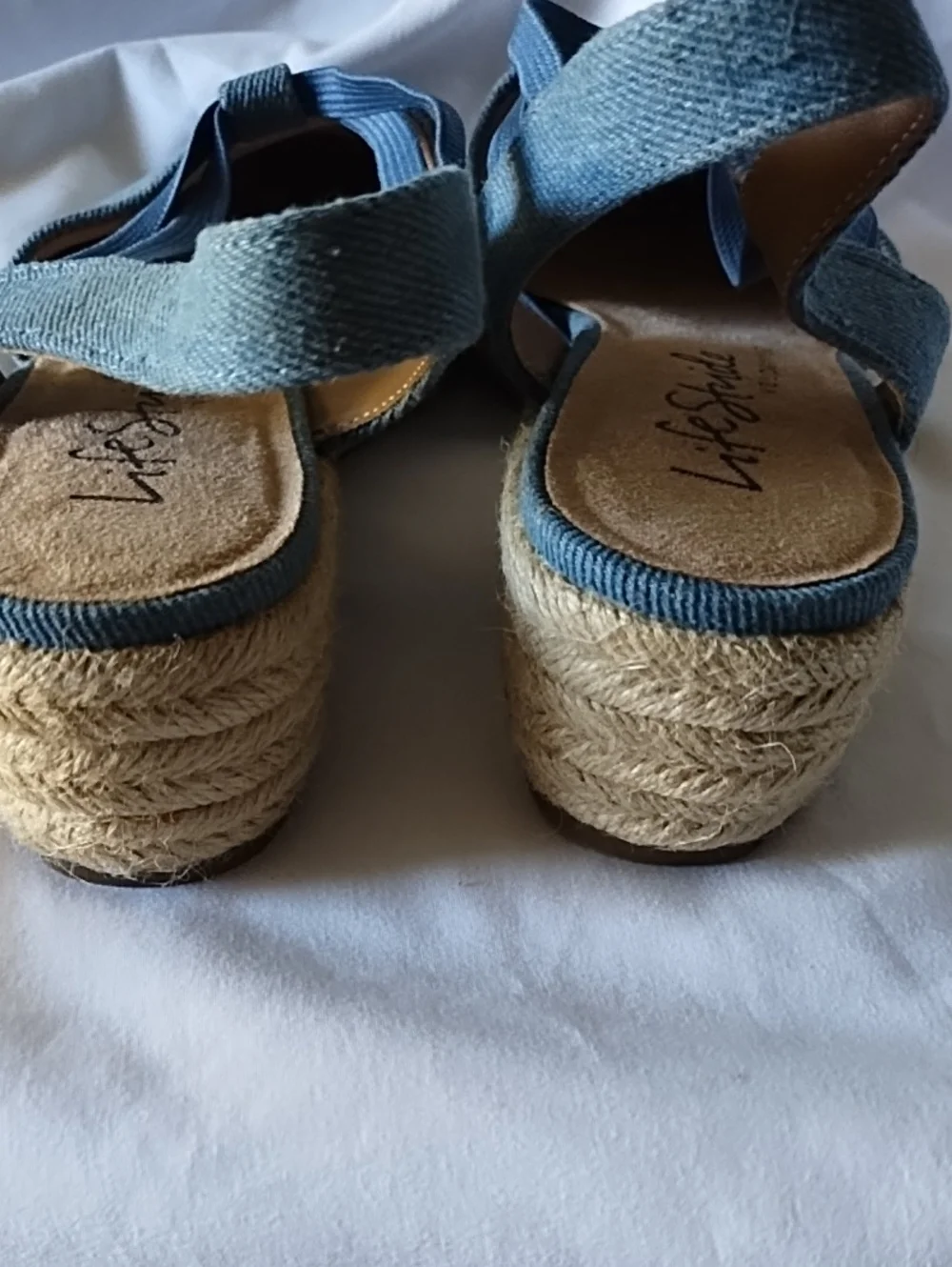 Life Stride Denim Blue Canvas Espadrille Wedge Sandals